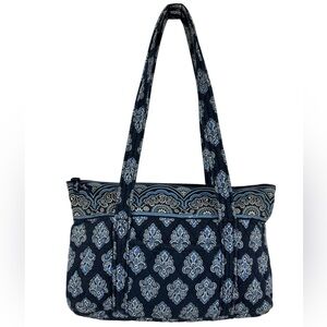 Vera Bradley Vintage Nantucket Navy Large Quilted Tote Bag Blue Zipper